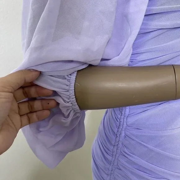 NEW Hello Molly Ruched Mini Dress Size XL Lilac Mesh Long Sleeve Tangy Bellini - Picture 4 of 11